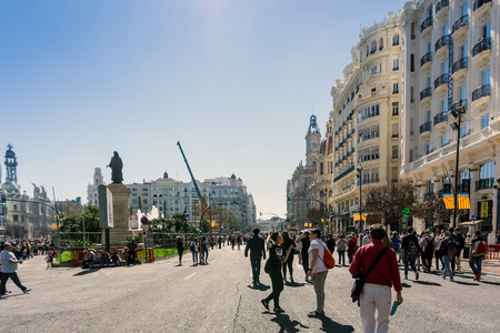 VALENCIA, SPAIN - March 10, 2017: street view of downtown valencia, is Spain's third largest metropolitan area, with a population ranging from 1.7 to 2.5 million.のeditorial素材