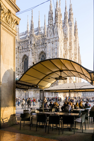 MILAN, ITALY - March 16, 2017: street view of Milan Cathedra, Domm de Milan is the cathedral churchのeditorial素材