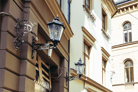 antique building view in Old Town Riga, Latviaの写真素材