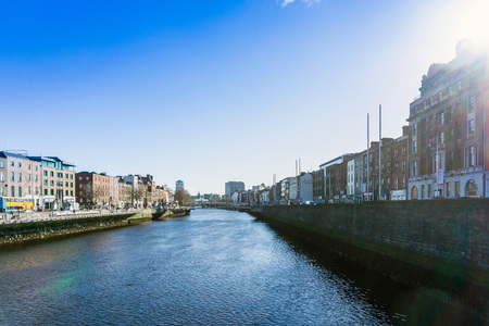 DUBLIN, IRELAND - March 31, 2017: Dublin City Center and river Liffey,Irelandのeditorial素材