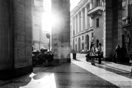MILAN, ITALY - March 16, 2017: street view of downtown milan, capital of the Lombardy region, ranking 4th in the European Unionのeditorial素材