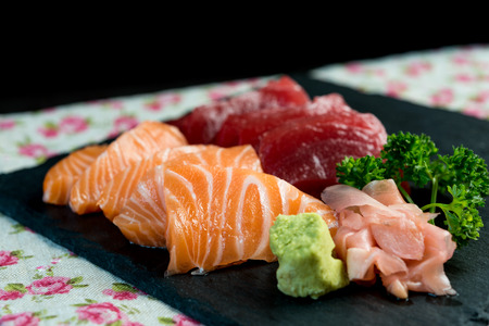 Japanese food fresh raw fish mixed sashimiの写真素材
