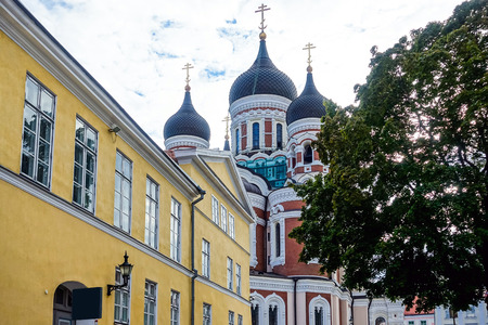 antique building view in Old Town Tallinn, Estoniaの写真素材