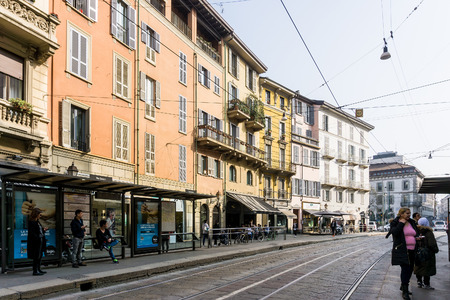 MILAN, ITALY - March 16, 2017: street view of downtown milan, capital of the Lombardy region, ranking 4th in the European Unionのeditorial素材