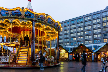 BERLIN, GERMANY - DECEMBER 23, 2016: Beautiful decorated booths and christmas lights at Gendarmenmarkt Christmas Market.のeditorial素材