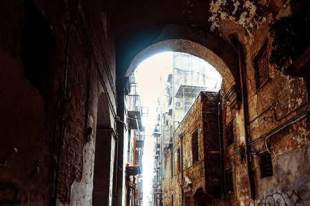 Street view of old town in Naples city, italy Europeの写真素材