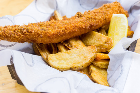 British Traditional fish and chips and  tartar sauceの写真素材