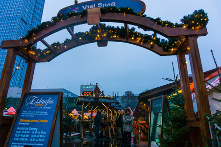 BERLIN, GERMANY - DECEMBER 23, 2016: Beautiful decorated booths and christmas lights at Gendarmenmarkt Christmas Market.のeditorial素材