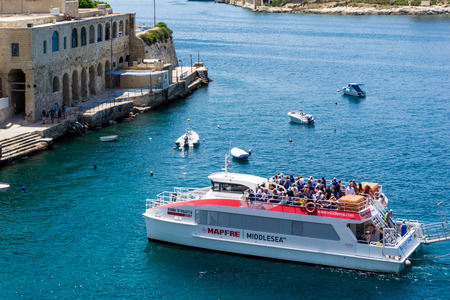 VALLETTA, MALTA - June 28, 2017: Typical Seaside port in Valletta in Maltaのeditorial素材