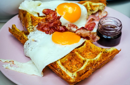 delicious Waffle stack with honeyの写真素材