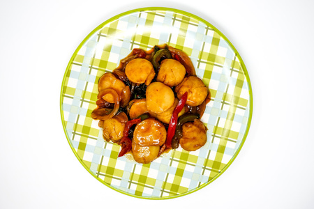 wok fried Scallops stir fry with sweet peppers and chinese vegetablesの写真素材