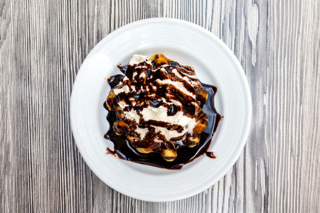 delicious Waffle with fresh creamの写真素材