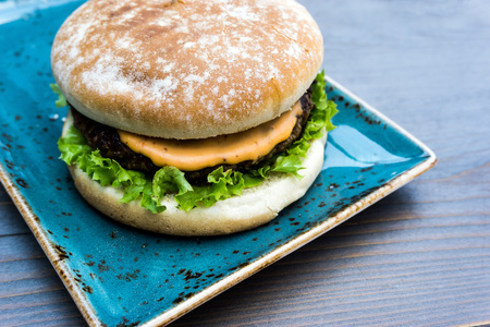 Cheese burger - American cheese burger with fresh saladの写真素材