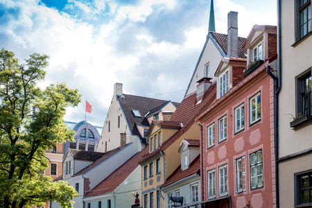 antique building view in Old Town Riga, Latviaの写真素材