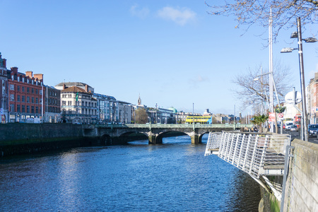 DUBLIN, IRELAND -  Dublin City Center and river Liffey,Irelandのeditorial素材