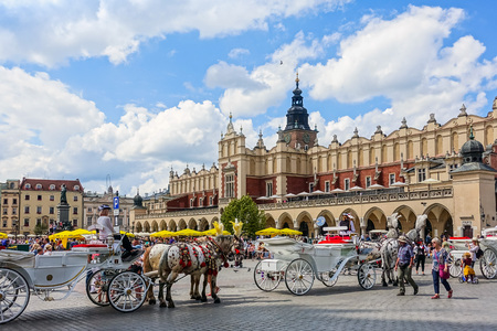 KRAKOW, POLAND - August 27, 2017: Sightseeing carriage in Krakow, Polandのeditorial素材