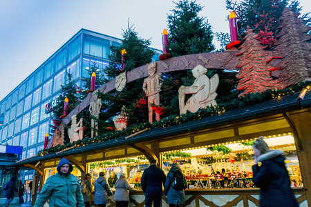 BERLIN, GERMANY - DECEMBER 23, 2016: Beautiful decorated booths and christmas lights at Gendarmenmarkt Christmas Market.のeditorial素材