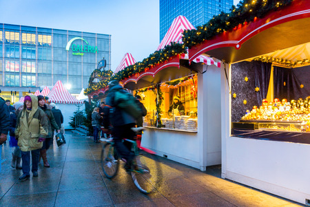 BERLIN, GERMANY - DECEMBER 23, 2016: Beautiful decorated booths and christmas lights at Gendarmenmarkt Christmas Market.のeditorial素材