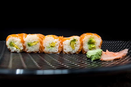 Japanese food Sushi Roll Maki of Salmon and avocadoの写真素材