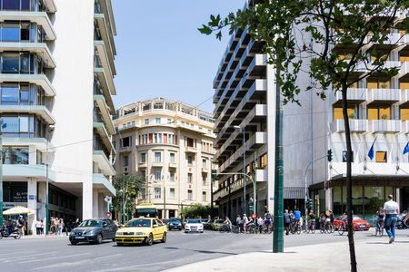 ATHENS, GREECE - May 3, 2017: Street view of  modern buildings in Athens, Greeceのeditorial素材