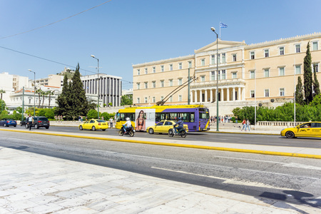 ATHENS, GREECE - May 3, 2017: Street view of  modern buildings in Athens, Greeceのeditorial素材