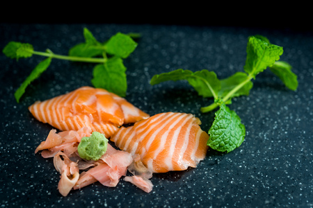 raw fish salad and vegetables fruitの写真素材