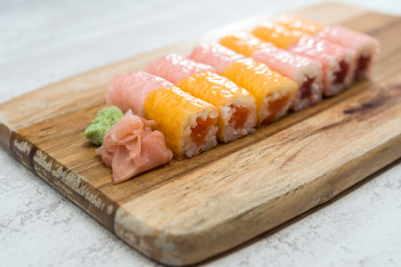 Japanese food Sushi Roll Maki of Salmon and avocadoの写真素材