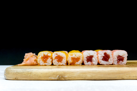 Japanese food Sushi Roll Maki of Salmon and avocadoの写真素材