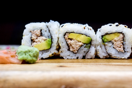 Japanese food Sushi Roll Maki of Salmon and avocadoの写真素材