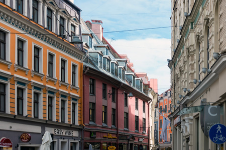 RIGA, LATVIA - August 28, 2017: antique building view in Old Town Riga, Latviaのeditorial素材