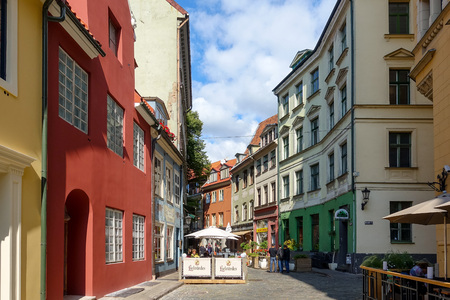RIGA, LATVIA - August 28, 2017: antique building view in Old Town Riga, Latviaのeditorial素材