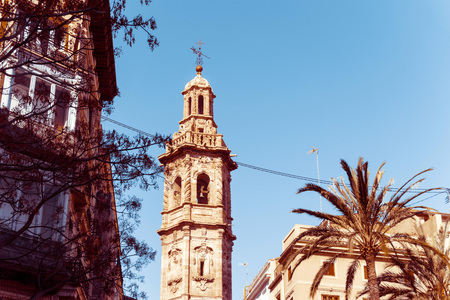 Street view of church landmarks of Valencia, Spain