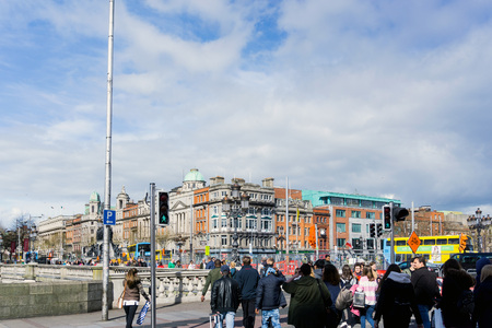 DUBLIN, IRELAND - March 31, 2017: Dublin City Center and river Liffey,Irelandのeditorial素材