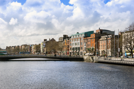 DUBLIN, IRELAND - March 31, 2017: Dublin City Center and river Liffey,Irelandのeditorial素材