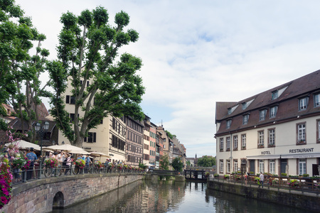 STRASBOURG, FRANCE - June 17, 2017 : Street view of Traditional houses in Strasbourg,  Alsace. is...
