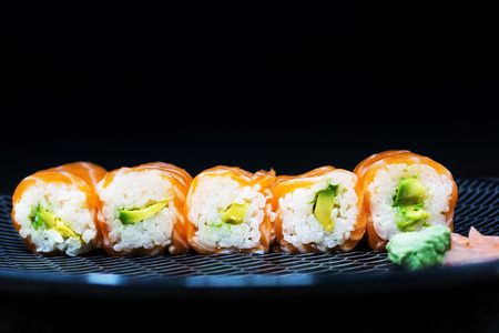 Japanese food Sushi Roll Maki of Salmon and avocadoの写真素材