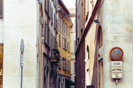 Traditional antique city building in Milan, Italyの写真素材