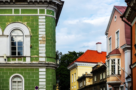 antique building view in Old Town Tallinn, Estoniaの写真素材