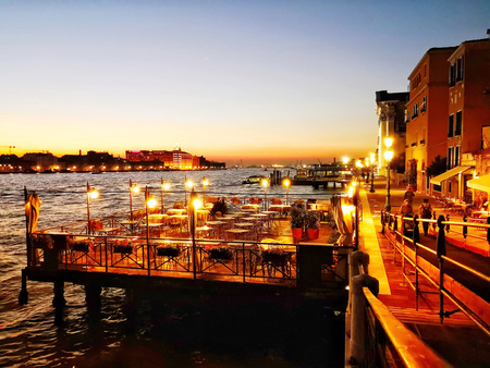 Beautiful view of water street and old buildings in Venice, ITALYの写真素材