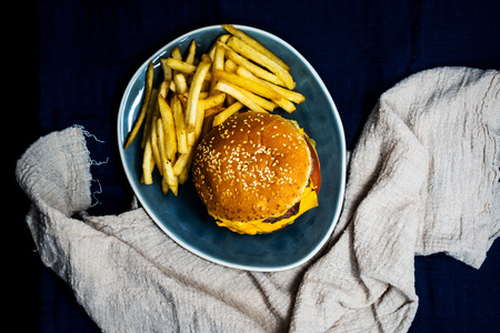 Cheese burger - American cheese burger with Golden French fries