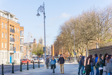DUBLIN, IRELAND - March 31, 2017: Traditional antique city building in Dublin Irelandのeditorial素材