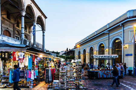 ATHENS, GREECE - May 3, 2017: Tourists on foot Graben Street in Athens, Greeceのeditorial素材