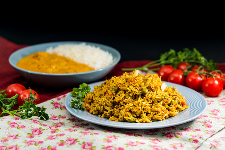Tasty Indian food basmati rice on a plateの写真素材