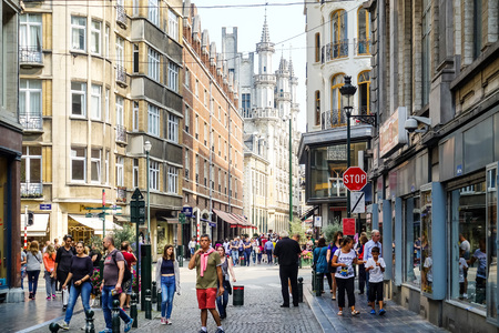 BRUSSELS, BELGIUM - August 27, 2017: Street view of old town in Brussels city, with a population of over 1.8 million, the largest in Belgium.のeditorial素材