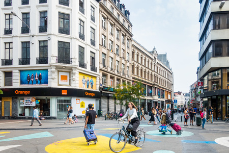 BRUSSELS, BELGIUM - August 27, 2017: Street view of old town in Brussels city, with a population of over 1.8 million, the largest in Belgium.のeditorial素材