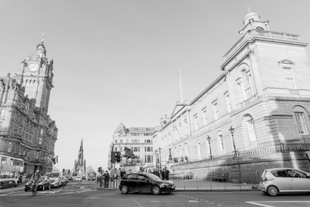 EDINBURGH, SCOTLAND - March 27, 2017: Street view of Historic Old Town Houses in Edinburgh, Scotland のeditorial素材