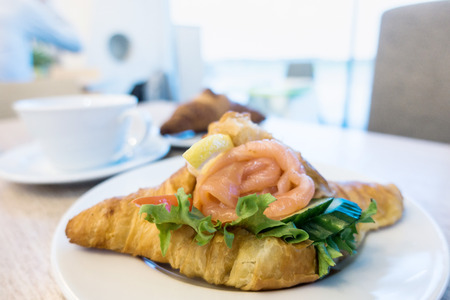 fresh croissant on table ,Delicious! の写真素材