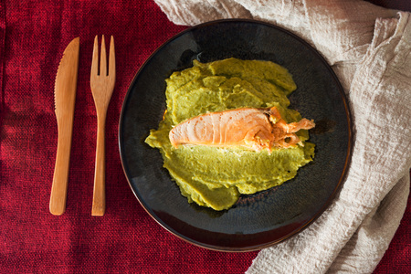 French cuisine Salmon mashed broccoliの写真素材