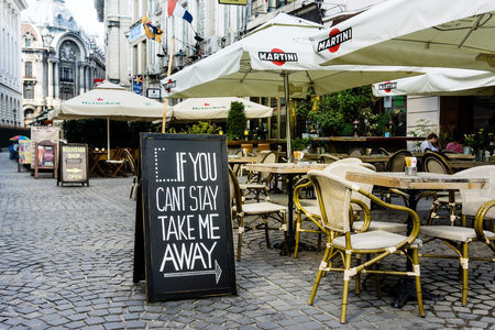 BUCHAREST, ROMANIA - August 28, 2017: Traditional, restaurant coffee in Old Town Bucharest, Romanianのeditorial素材