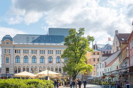 RIGA, LATVIA - August 28, 2017: antique building view in Old Town Riga, Latviaのeditorial素材
